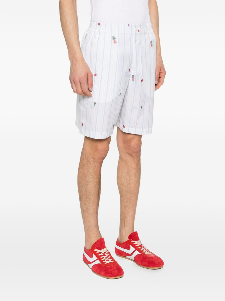 Jacquemus Le Short Calecon White Blue Stripe Embroidered Vegetables Waistband