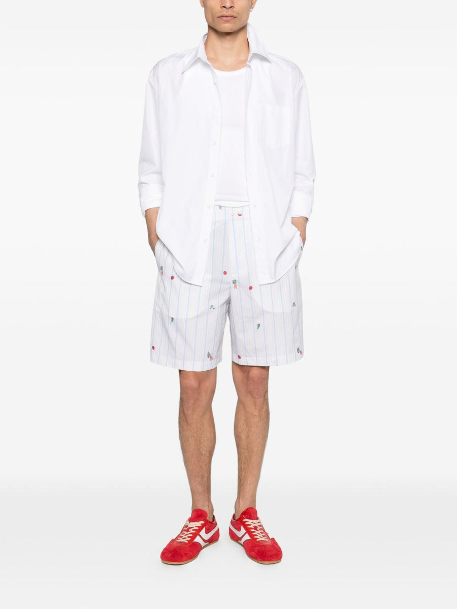 Jacquemus Le Short Calecon White Blue Stripe Embroidered Vegetables Waistband