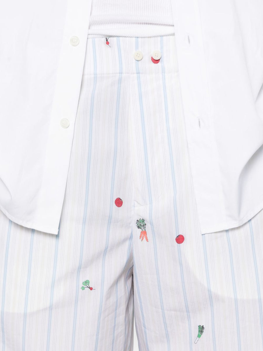 Jacquemus Le Short Calecon White Blue Stripe Embroidered Vegetables Waistband