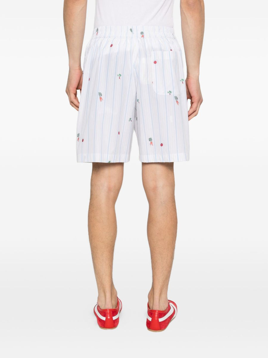 Jacquemus Le Short Calecon White Blue Stripe Embroidered Vegetables Waistband