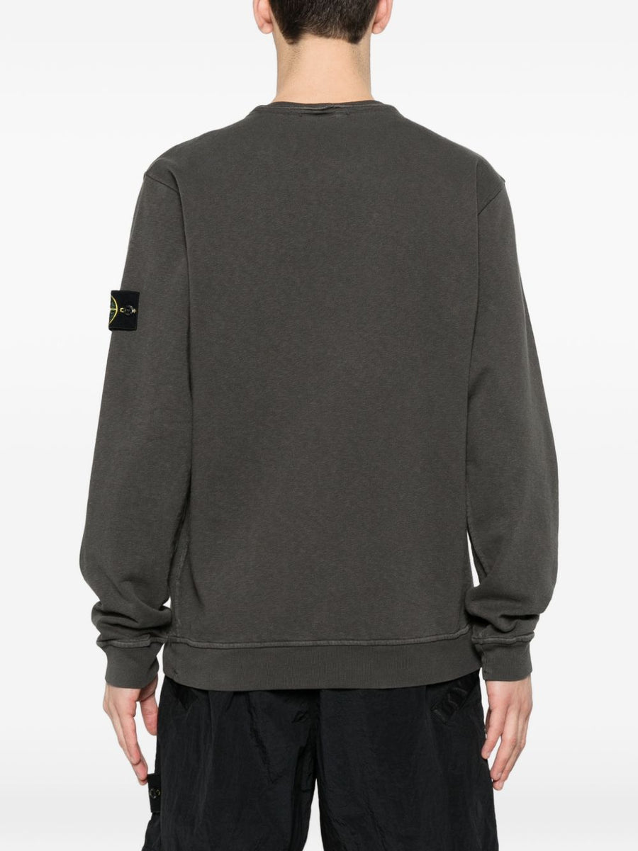 Stone Island Logo Premium Cotton Crewneck Sweatshirt For Men With Detachable Patch Dark Grey