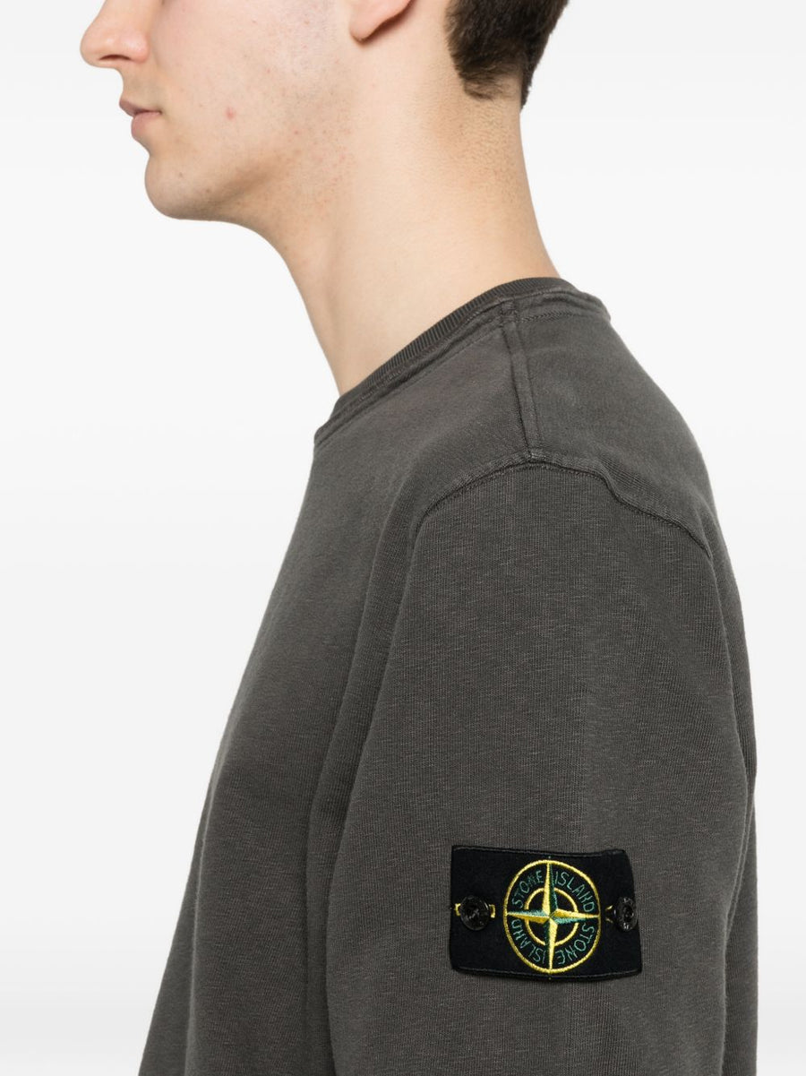 Stone Island Logo Premium Cotton Crewneck Sweatshirt For Men With Detachable Patch Dark Grey