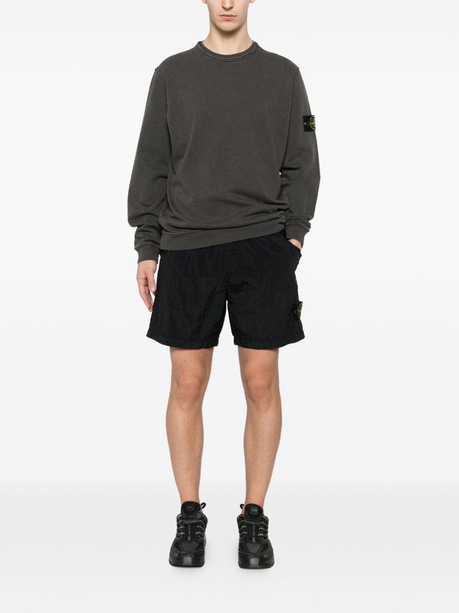 Stone Island Logo Premium Cotton Crewneck Sweatshirt For Men With Detachable Patch Dark Grey