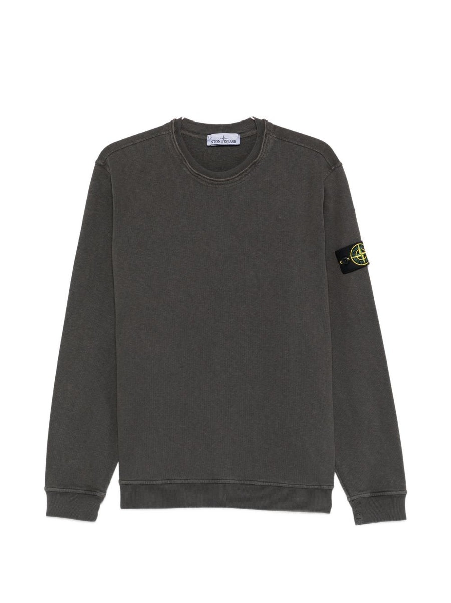 Stone Island Logo Premium Cotton Crewneck Sweatshirt For Men With Detachable Patch Dark Grey