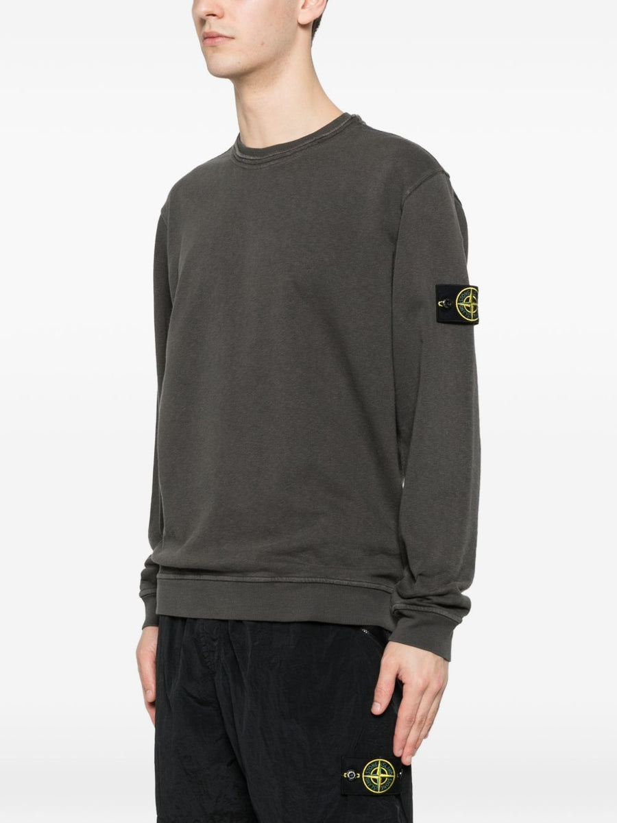 Stone Island Logo Premium Cotton Crewneck Sweatshirt For Men With Detachable Patch Dark Grey