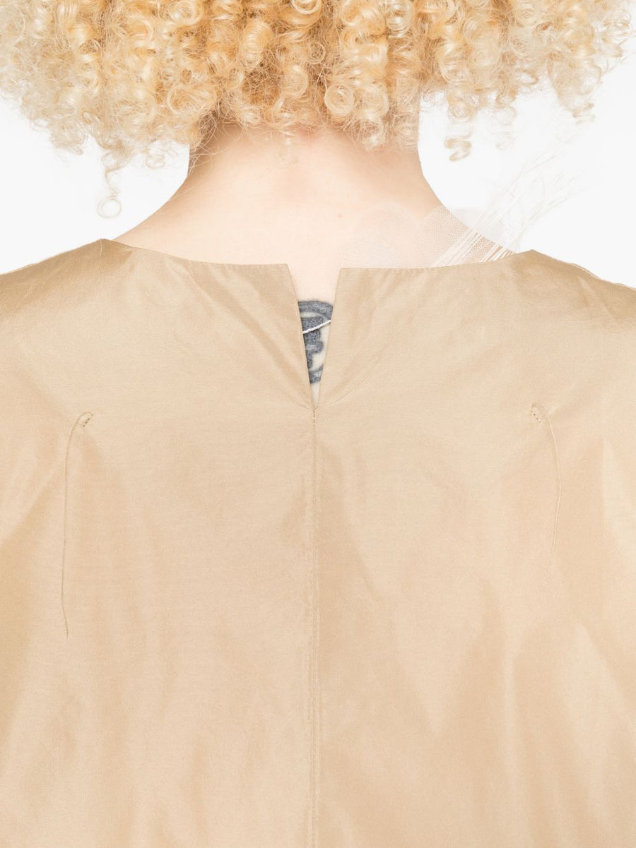 Susanne Bommer Balloon Sleeve Beige Top For Women Round Neck Versatile Luxury Polyester