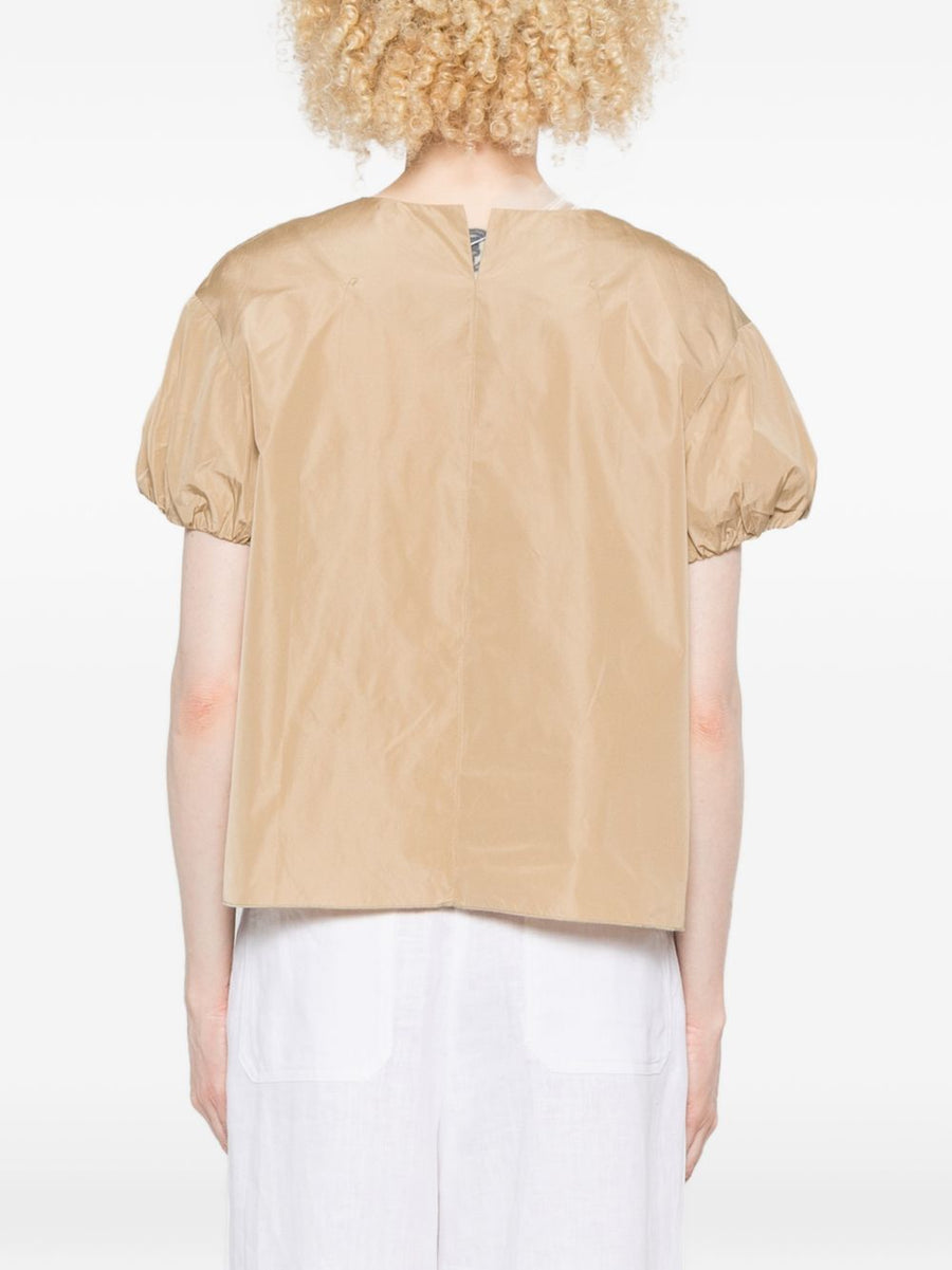 Susanne Bommer Balloon Sleeve Beige Top For Women Round Neck Versatile Luxury Polyester