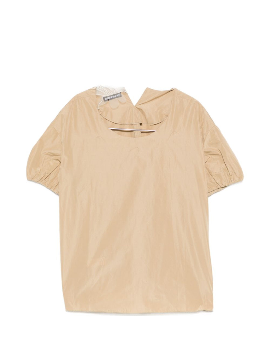 Susanne Bommer Balloon Sleeve Beige Top For Women Round Neck Versatile Luxury Polyester