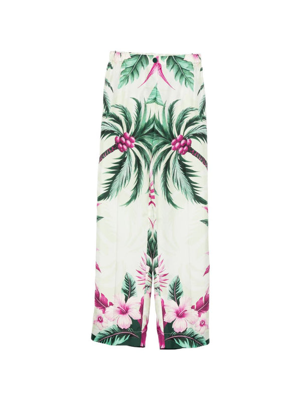 F.R.S Printed Silk Trousers For Women In Green Floral Print Luxury Tailored From Office To Evening