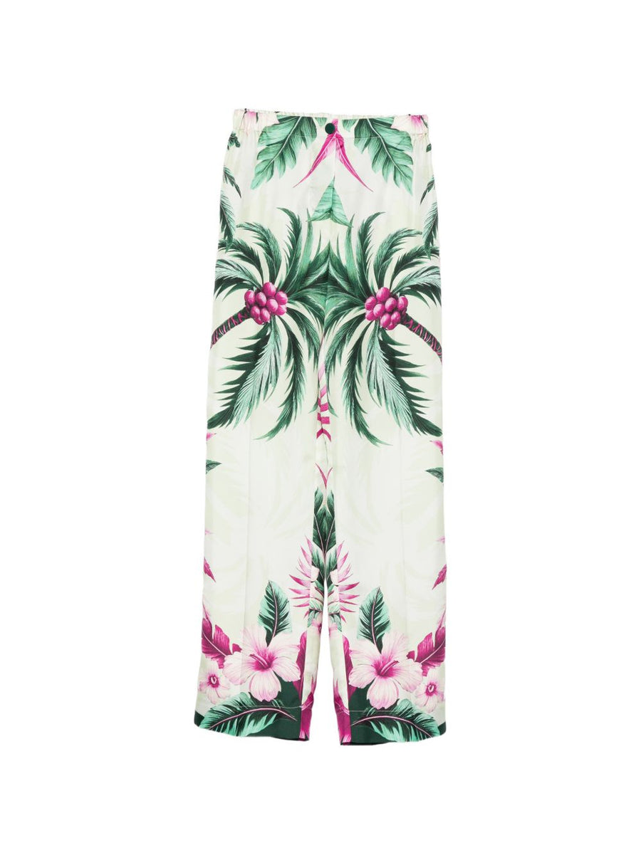 F.R.S Printed Silk Trousers For Women In Green Floral Print Luxury Tailored From Office To Evening