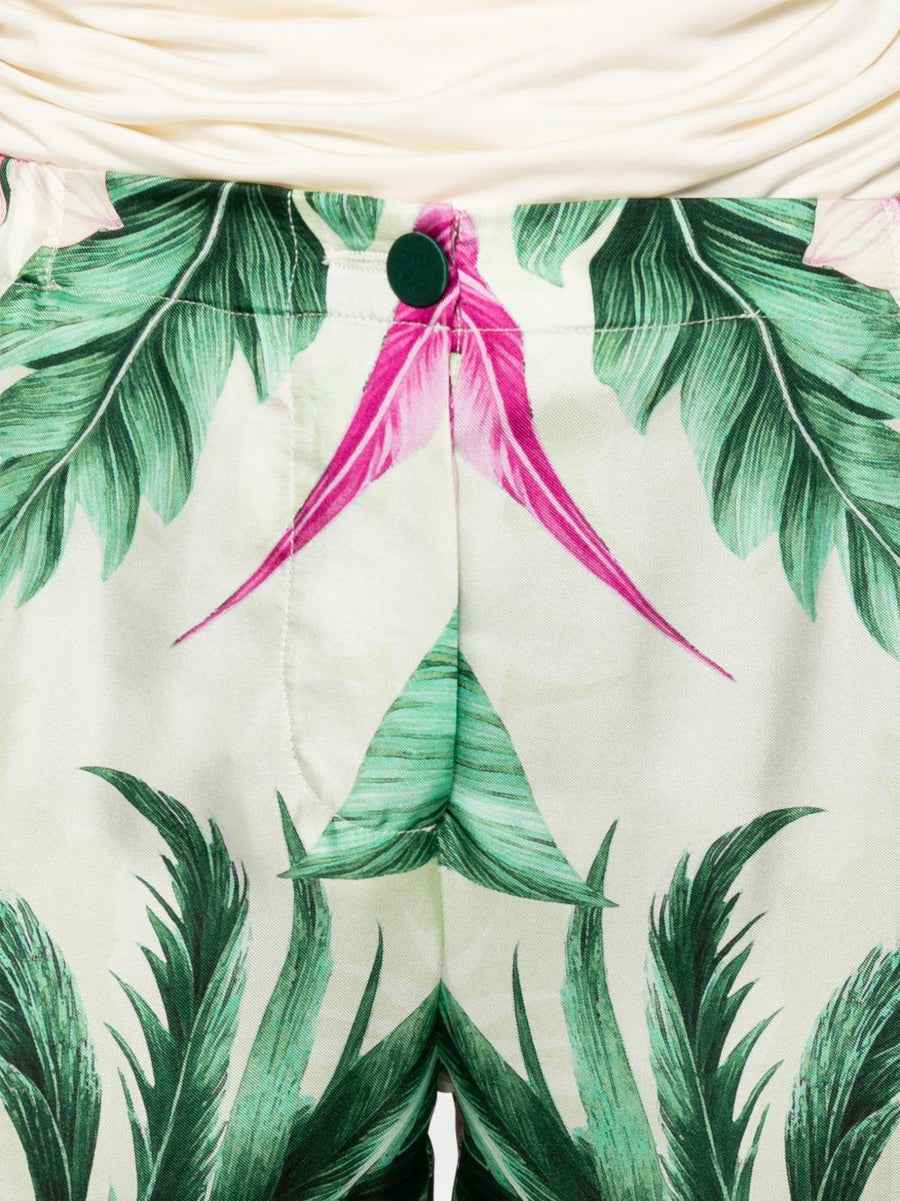 F.R.S Printed Silk Trousers For Women In Green Floral Print Luxury Tailored From Office To Evening
