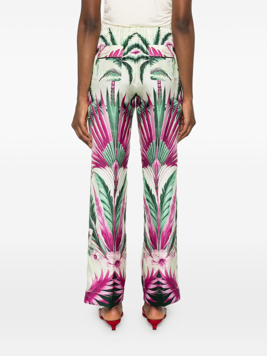 F.R.S Printed Silk Trousers For Women In Green Floral Print Luxury Tailored From Office To Evening