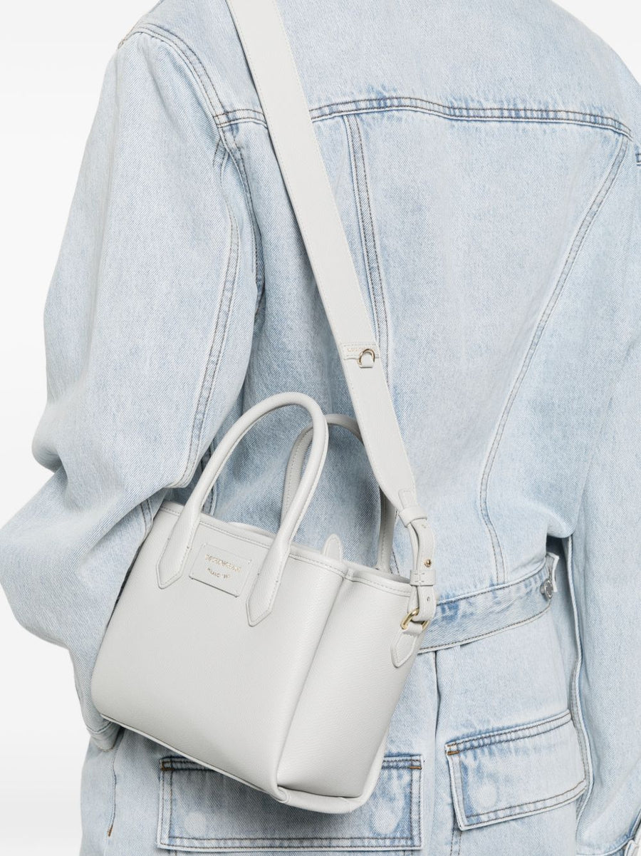 Emporio Armani Small Shopper Grey PU Leather With Top Handles And Detachable Strap For Everyday Women Luxury