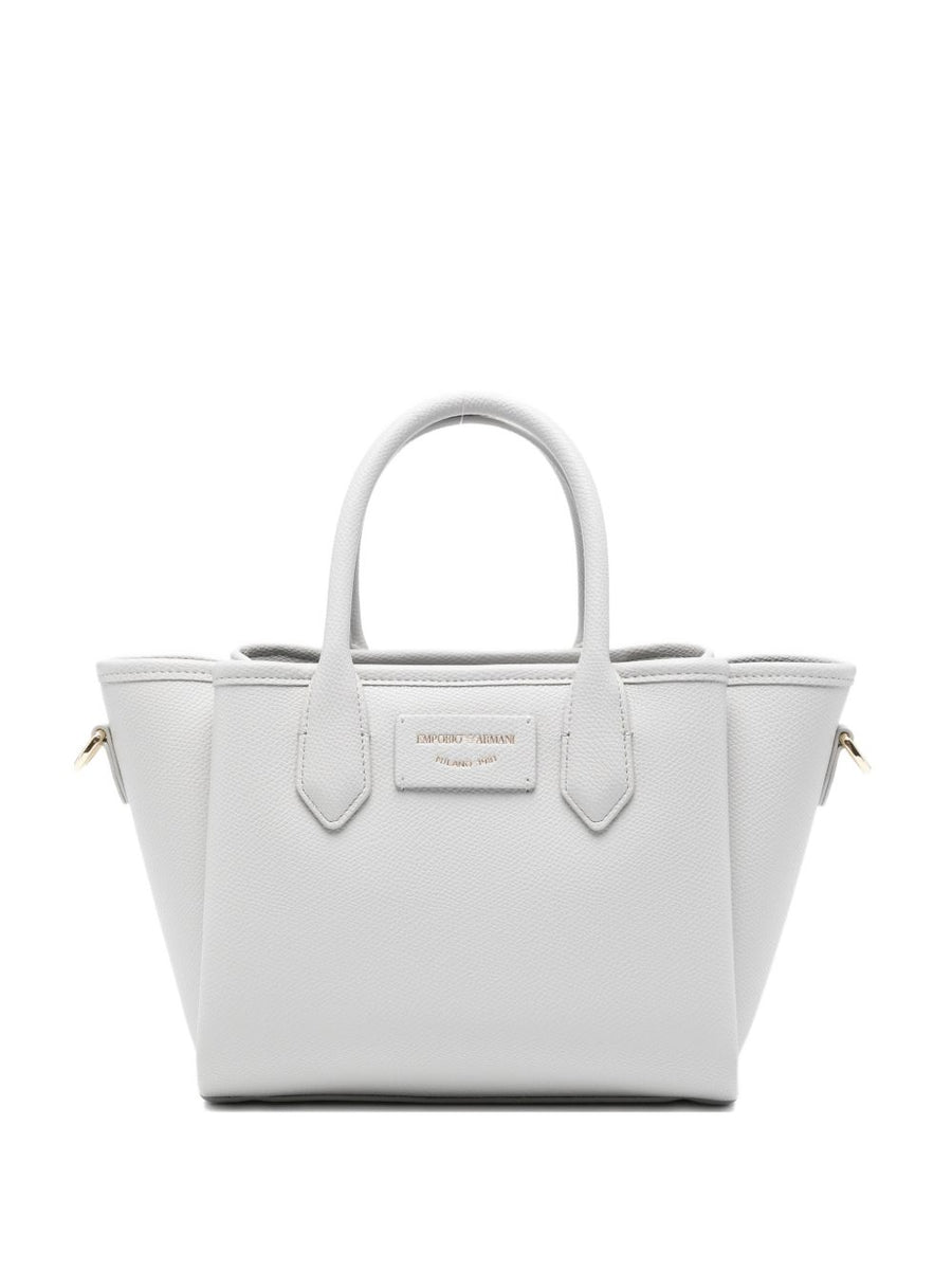 Emporio Armani Small Shopper Grey PU Leather With Top Handles And Detachable Strap For Everyday Women Luxury