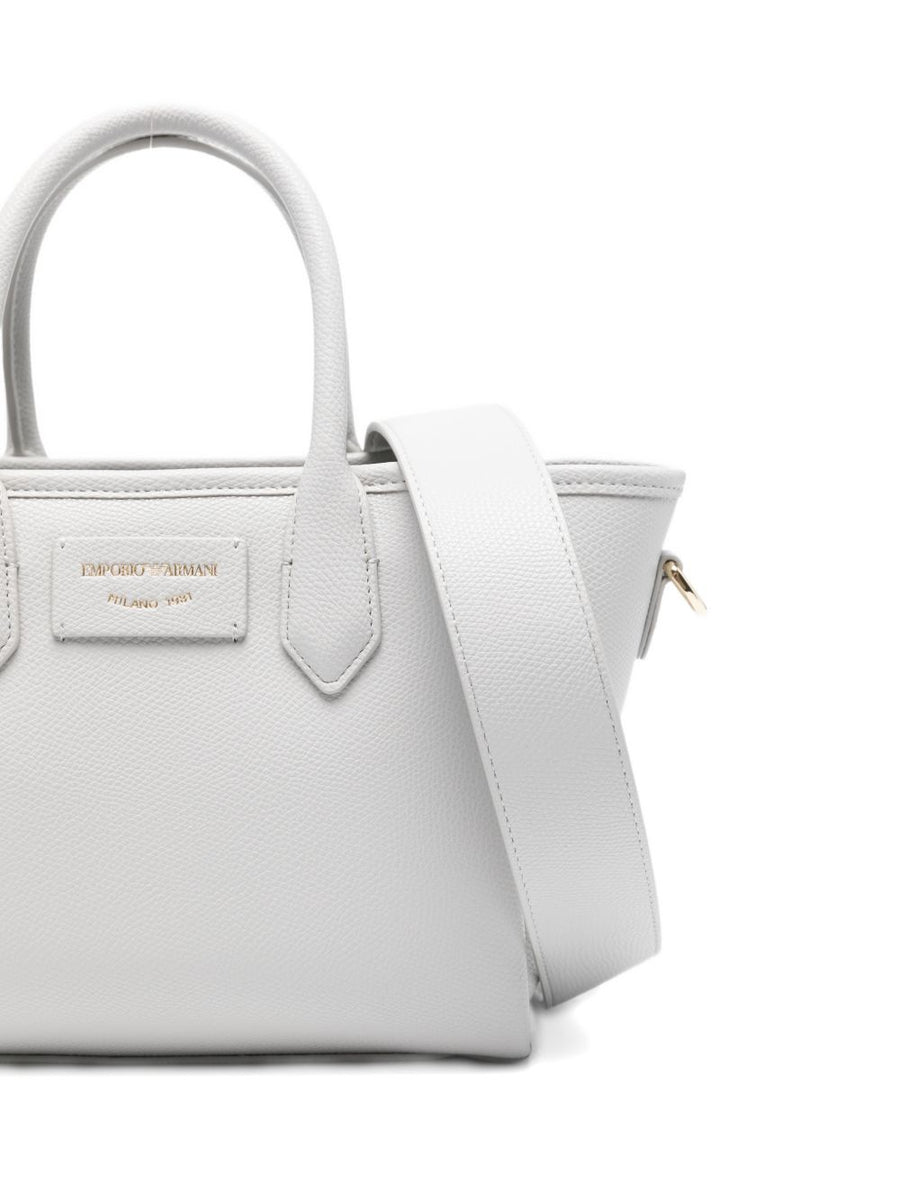 Emporio Armani Small Shopper Grey PU Leather With Top Handles And Detachable Strap For Everyday Women Luxury