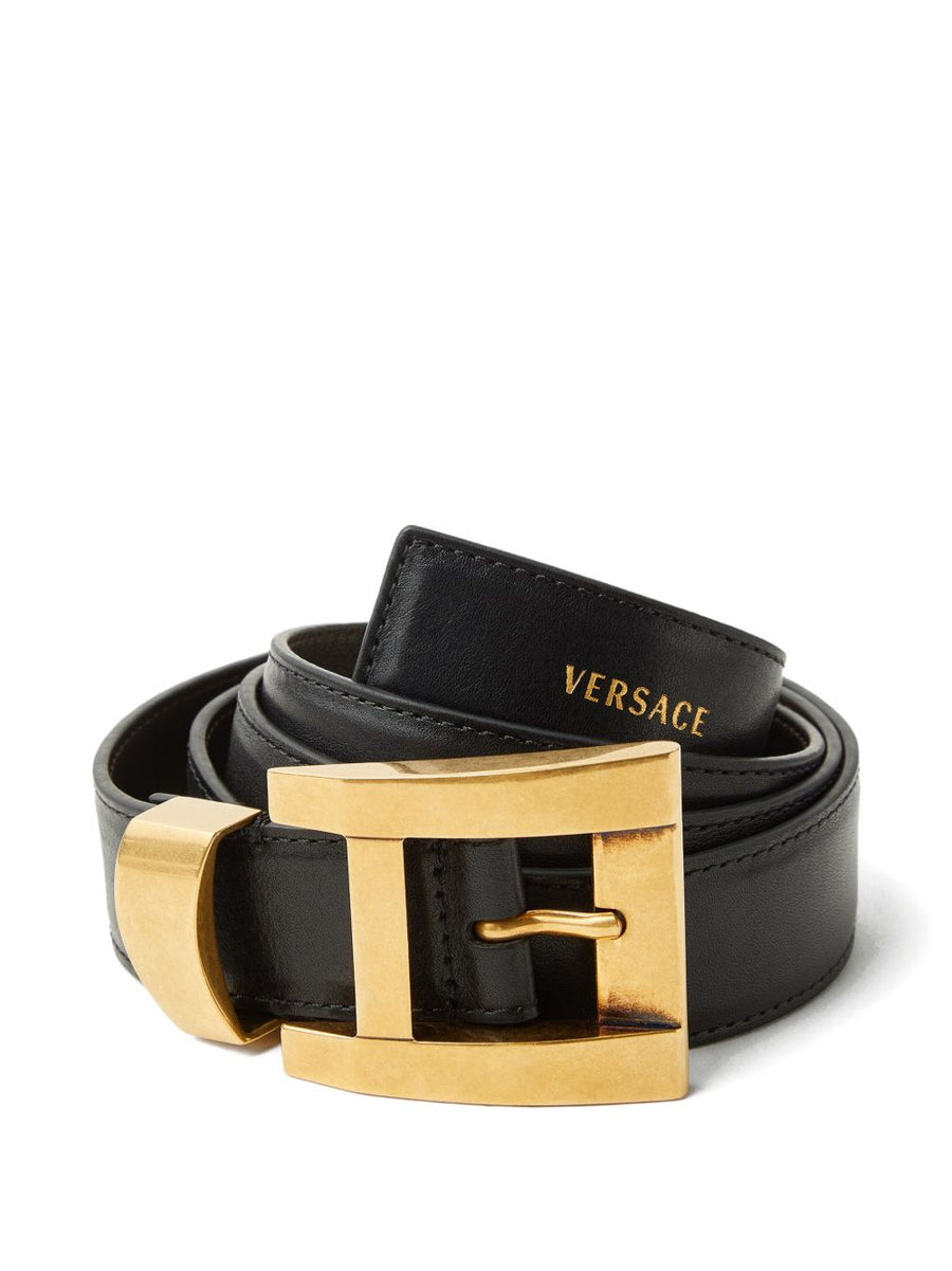 Versace Leather Belt For Women Calf Leather With Signature Logo Buckle Timeless Designer Accessory