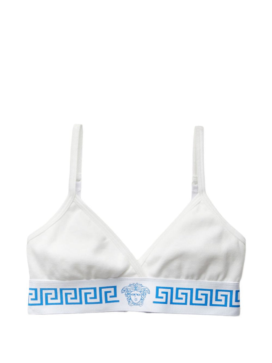 Versace Cotton Triangle Bralette for Women Breathable Loungewear with Greca Jacquard Waistband and Medusa Motif
