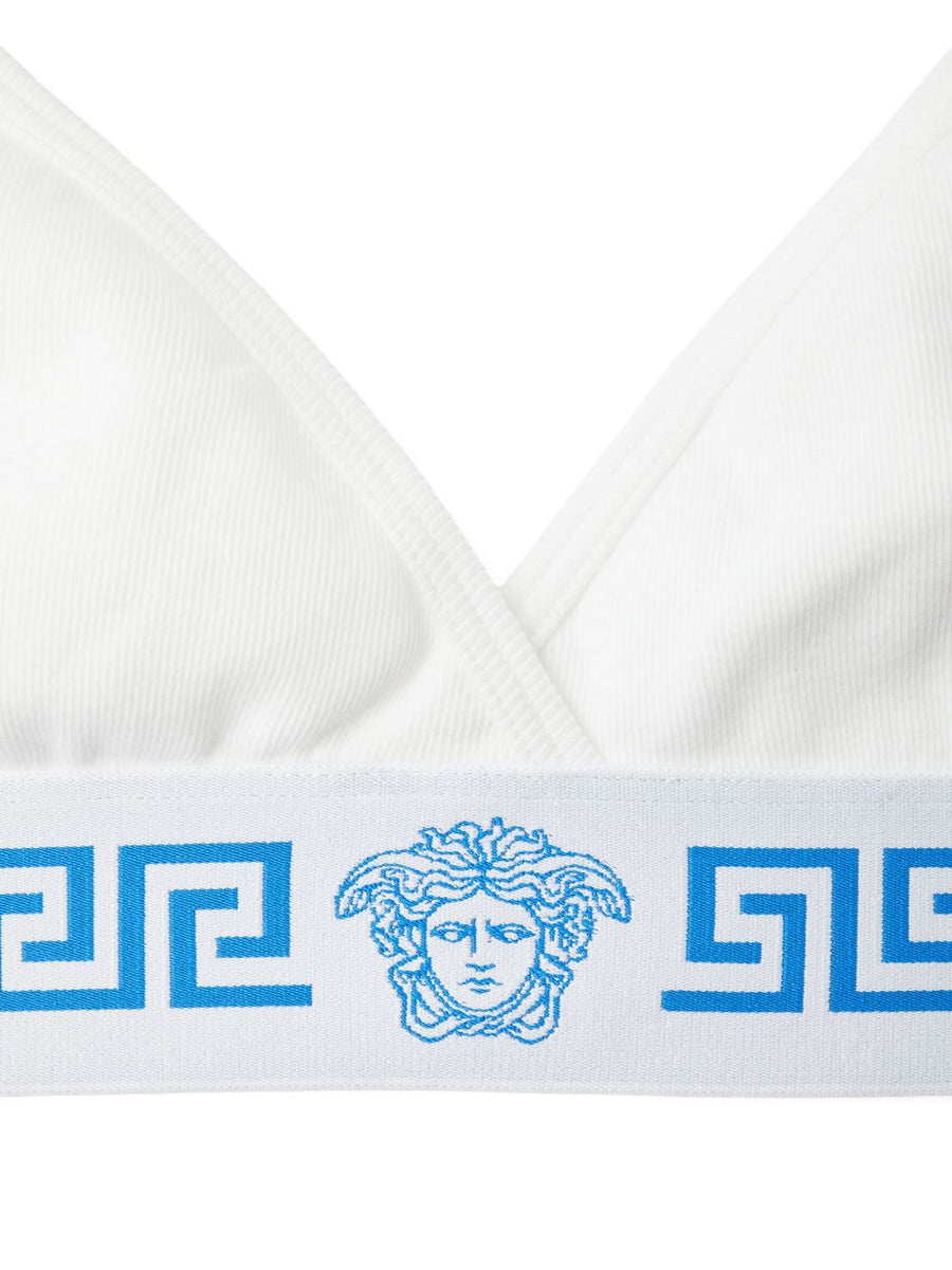 Versace Cotton Triangle Bralette for Women Breathable Loungewear with Greca Jacquard Waistband and Medusa Motif