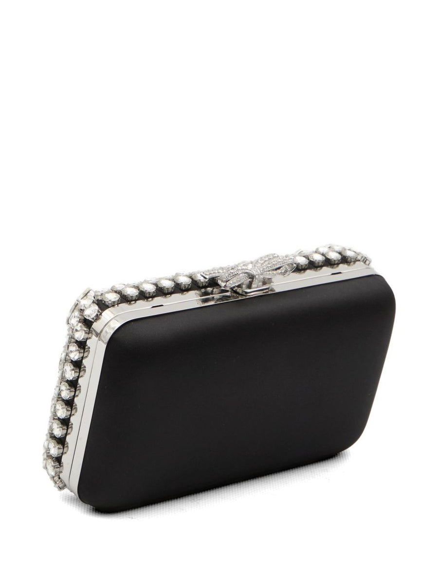 Self Portrait Crystal Clutch Bag For Women Black Satin Embellished Evening Accessory