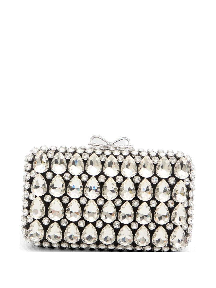 Self Portrait Crystal Clutch Bag For Women Black Satin Embellished Evening Accessory
