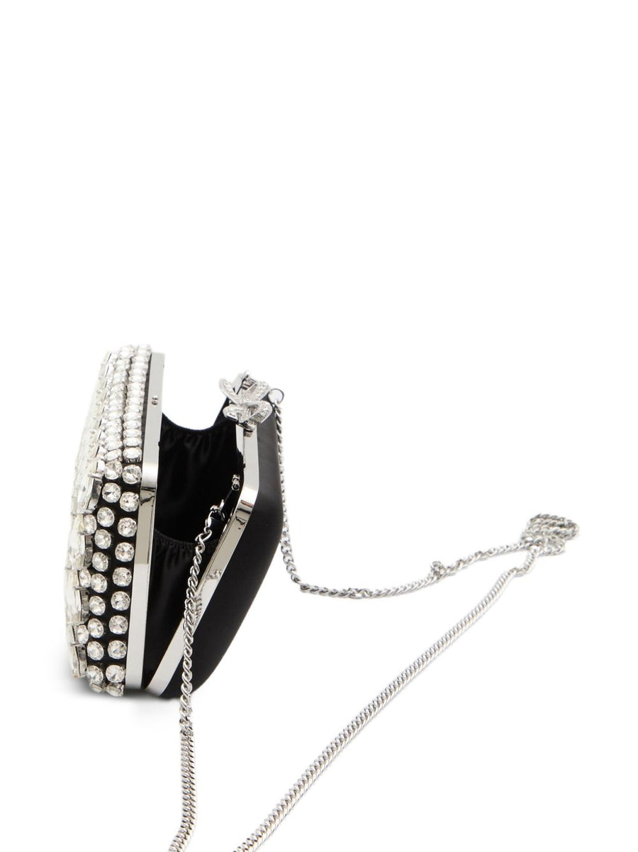 Self Portrait Crystal Clutch Bag For Women Black Satin Embellished Evening Accessory