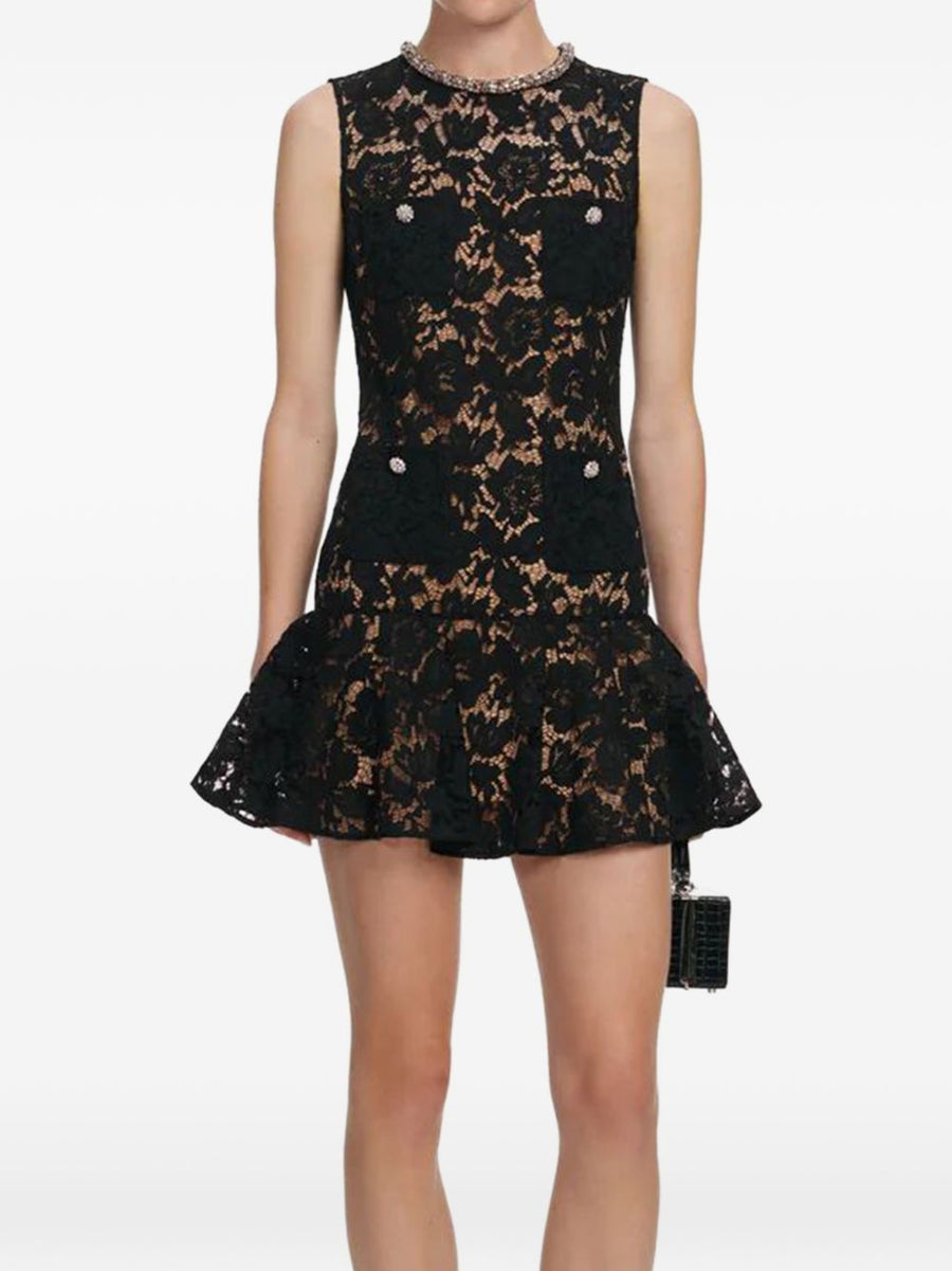 Self-Portrait Lace Mini Dress Black With Refined Silhouette And Practical Pockets For Women Spring Summer 2026