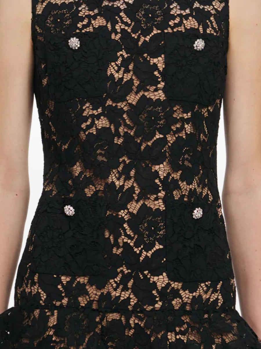 Self-Portrait Lace Mini Dress Black With Refined Silhouette And Practical Pockets For Women Spring Summer 2026