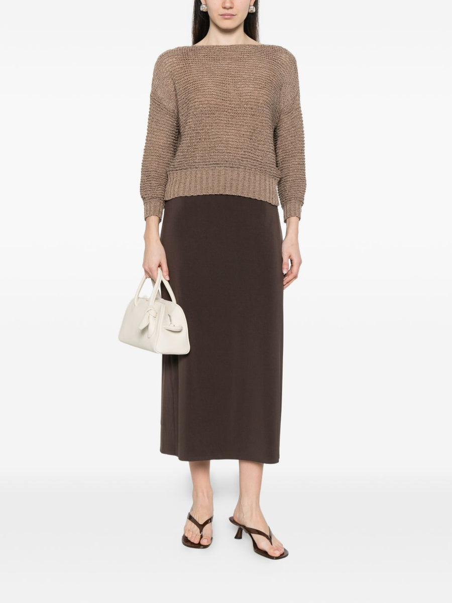 Base Cotton Blend Boat Neck Sweater For Women Versatile Brown Knit Topwear Spring Summer 2026