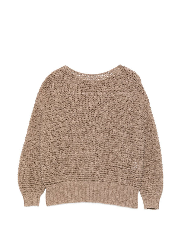 Base Cotton Blend Boat Neck Sweater For Women Versatile Brown Knit Topwear Spring Summer 2026