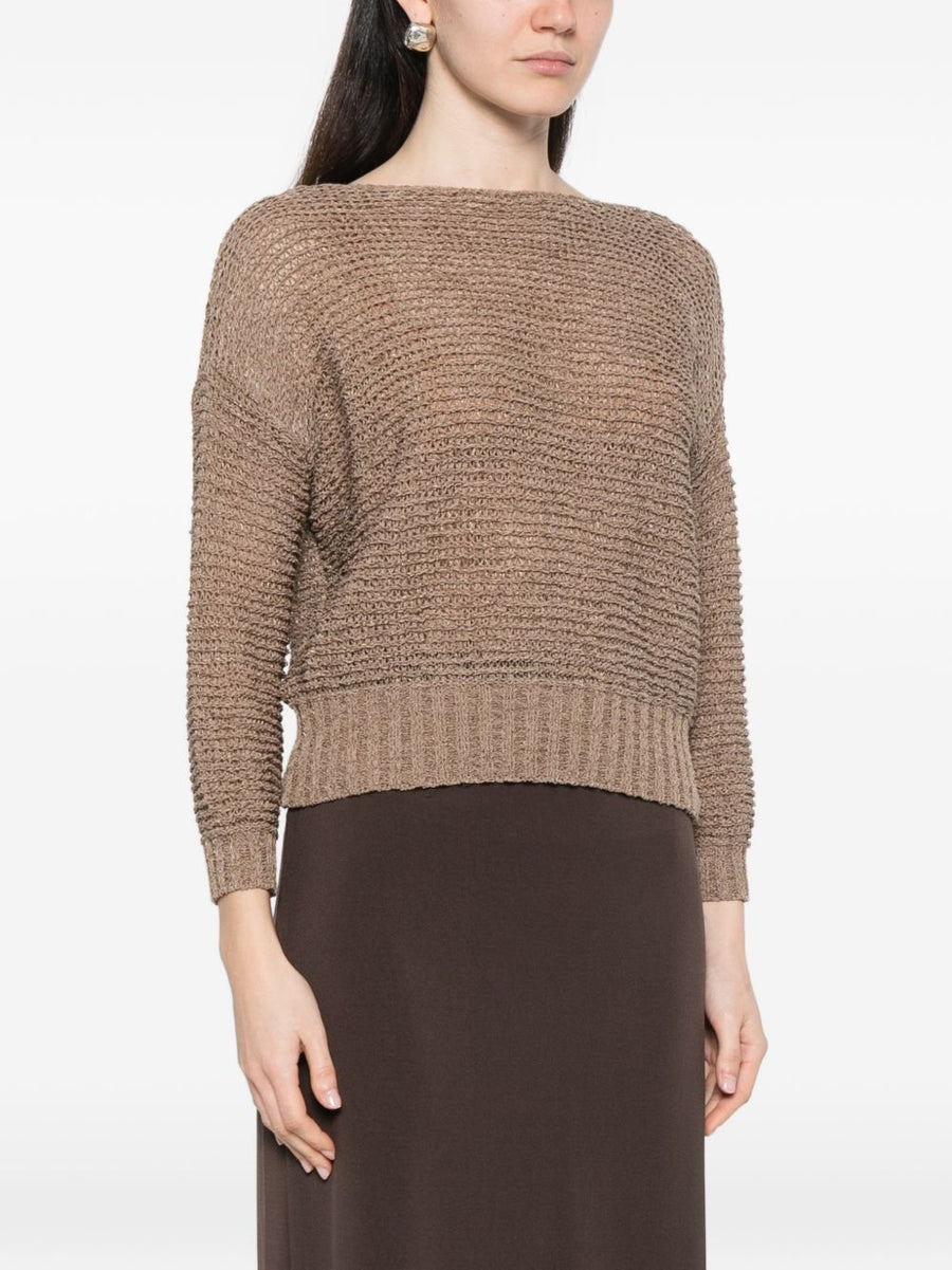 Base Cotton Blend Boat Neck Sweater For Women Versatile Brown Knit Topwear Spring Summer 2026