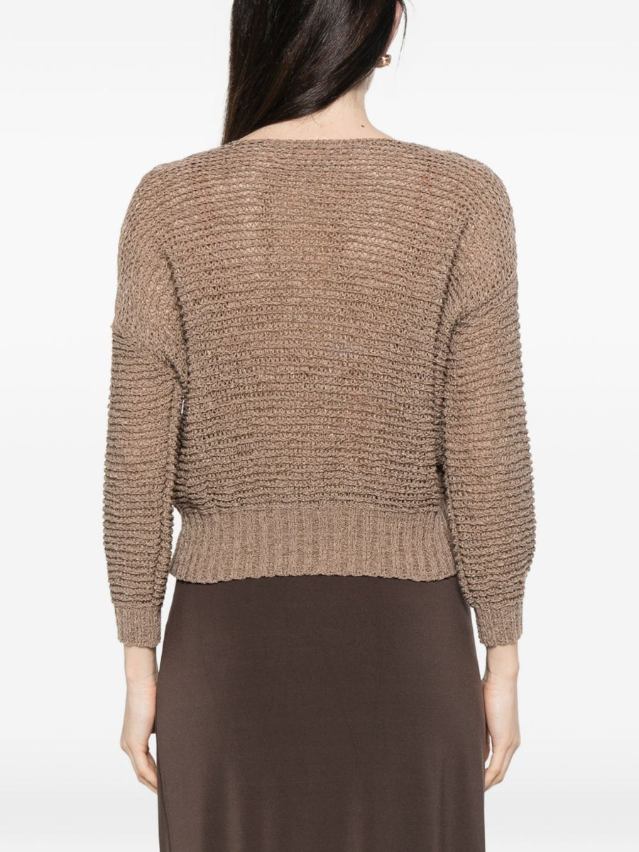 Base Cotton Blend Boat Neck Sweater For Women Versatile Brown Knit Topwear Spring Summer 2026