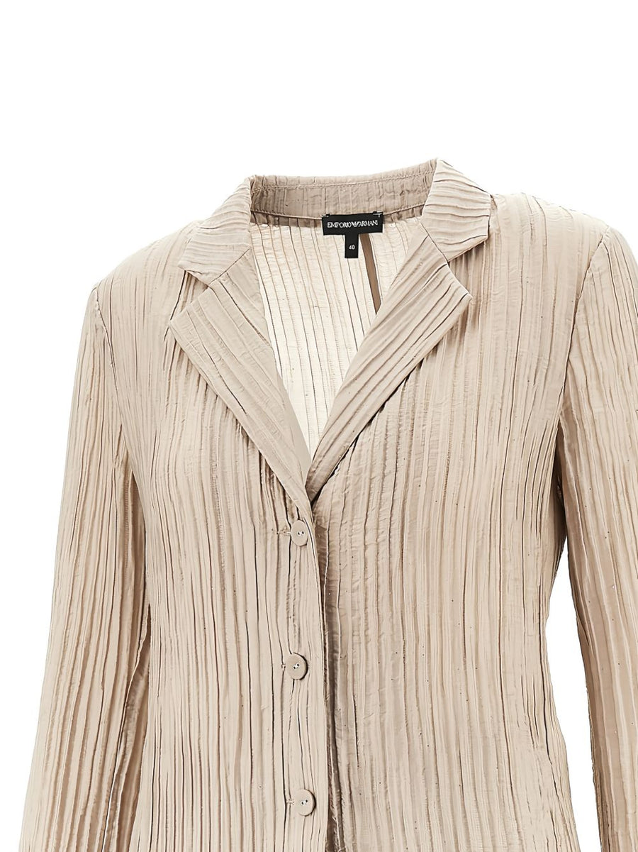 Emporio Armani Women Single-Breasted Blazer Beige Lyocell Elegant Everyday Luxury Outerwear