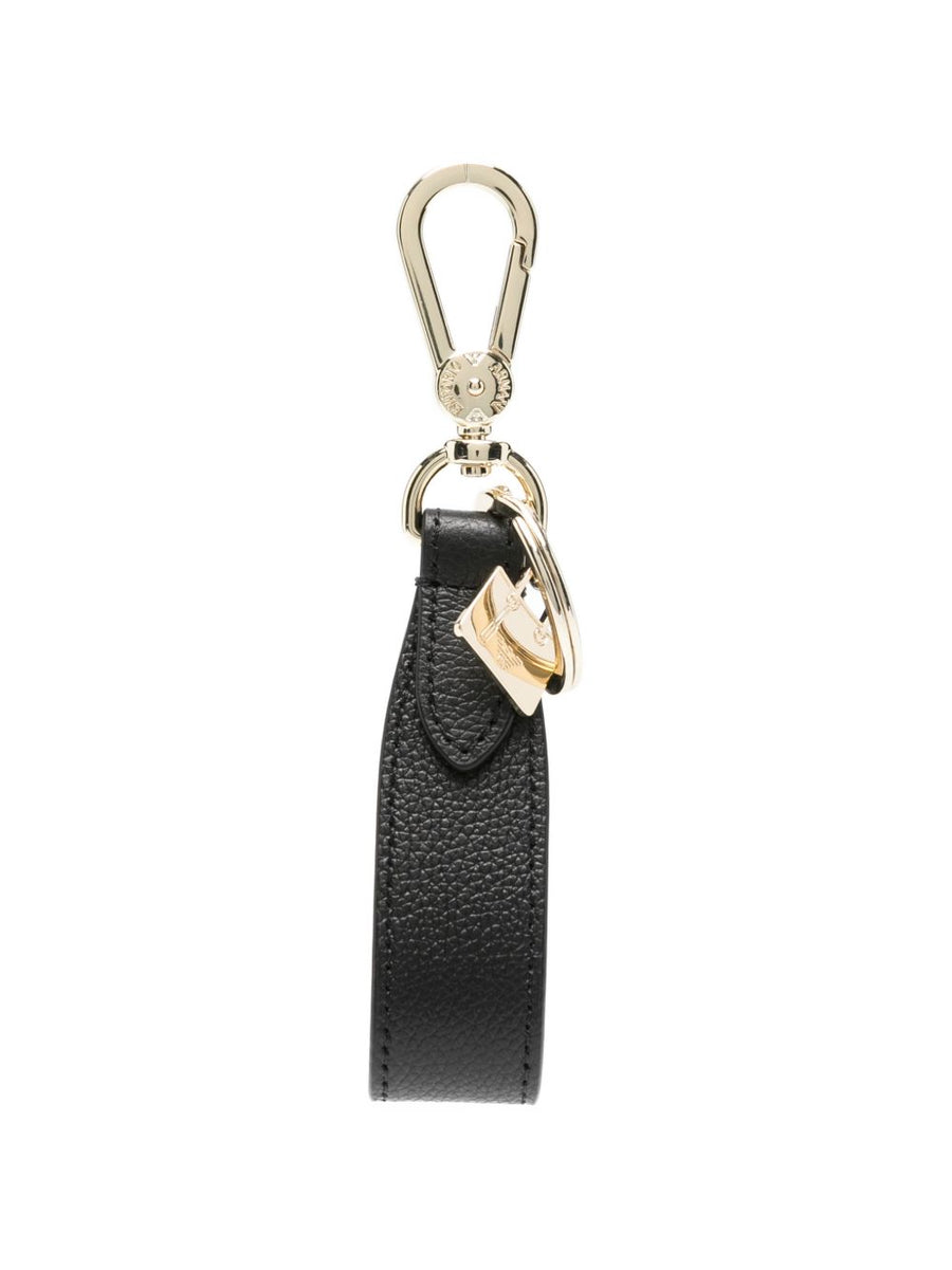 Emporio Armani Leather Keyring Bag Charm For Women Black Brass Detailing Luxury Accessory