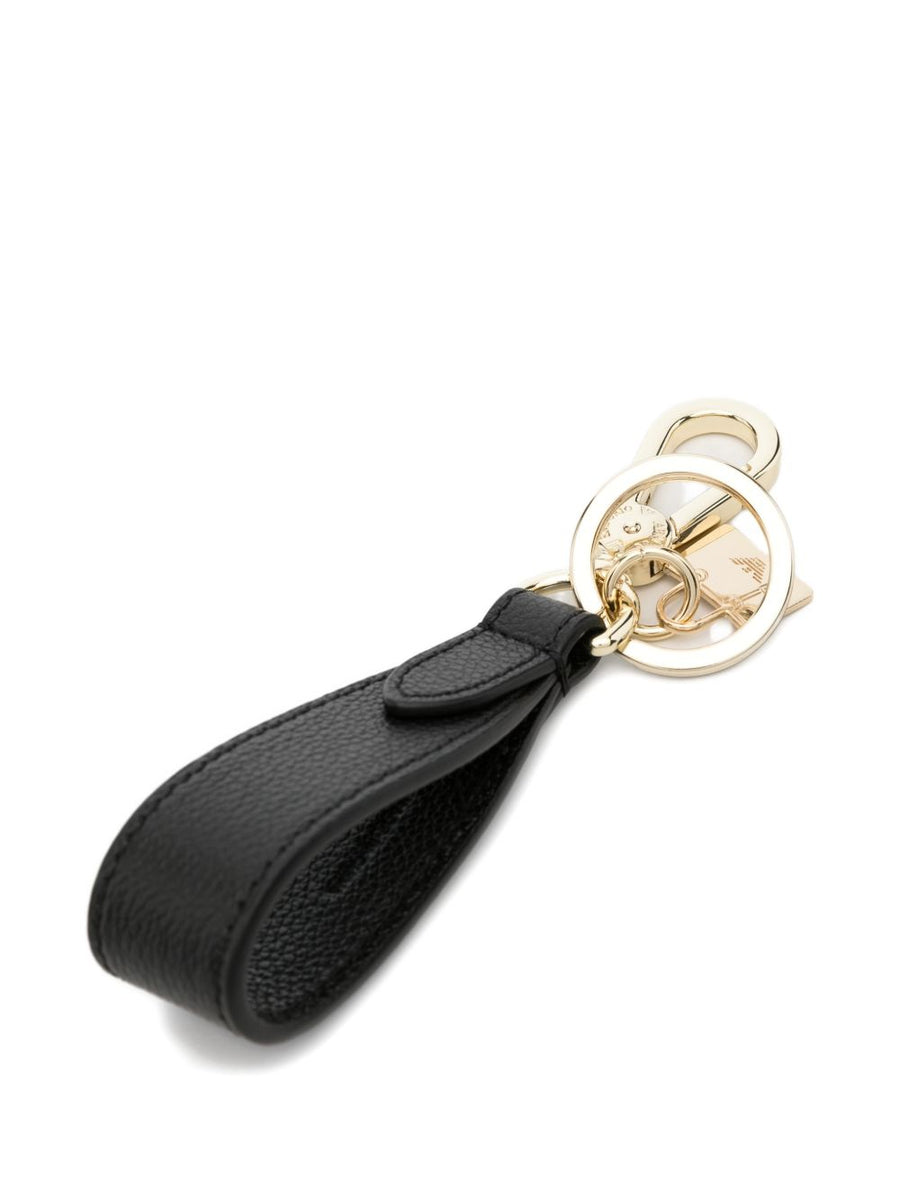 Emporio Armani Leather Keyring Bag Charm For Women Black Brass Detailing Luxury Accessory