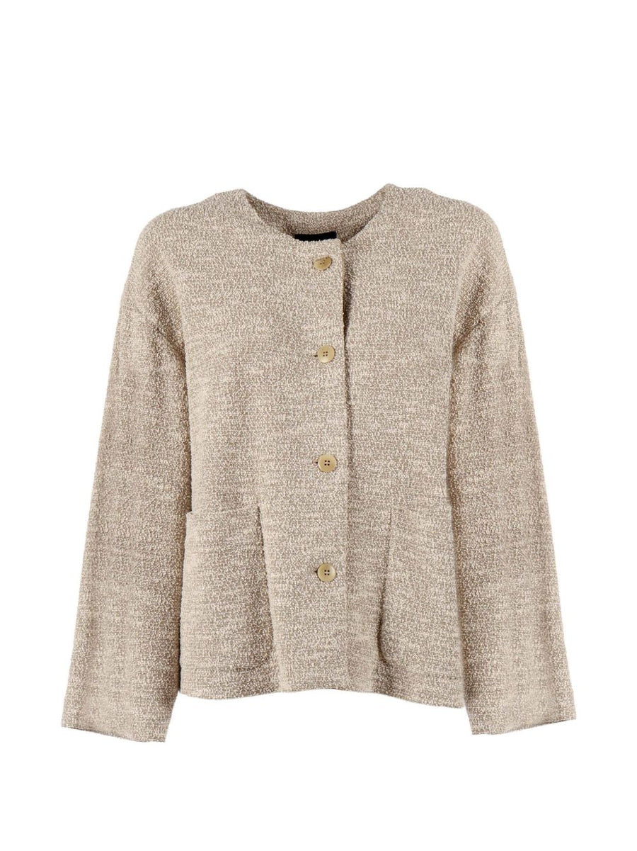 Emporio Armani Women's Cotton Blend Blazer Beige Button Closure Versatile Spring Summer Essential
