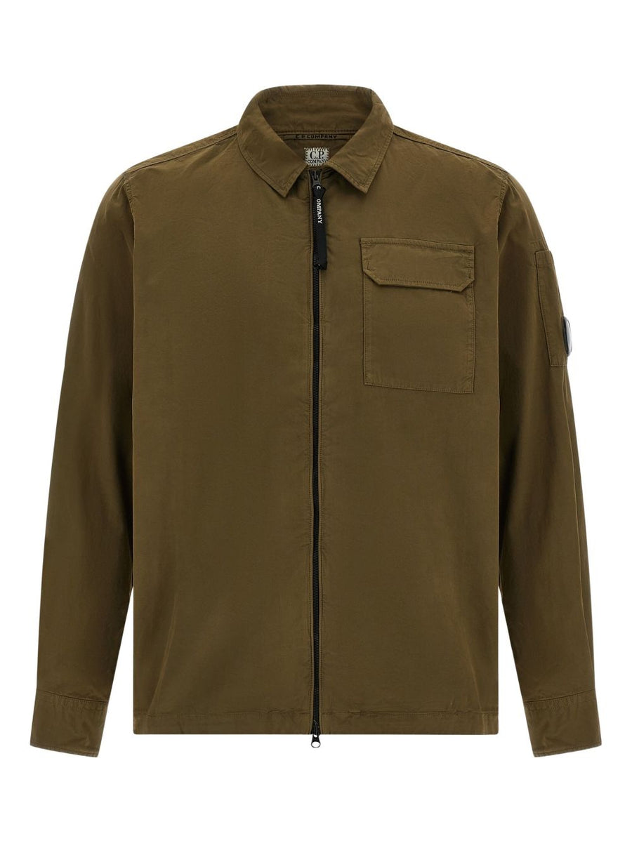 C.P. Company Organic Cotton Overshirt For Men With Front Zip Closure And Lens Detail Green