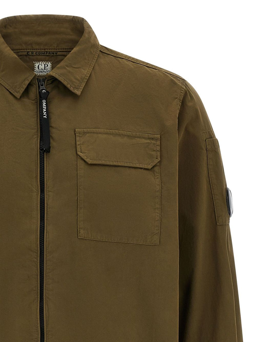 C.P. Company Organic Cotton Overshirt For Men With Front Zip Closure And Lens Detail Green