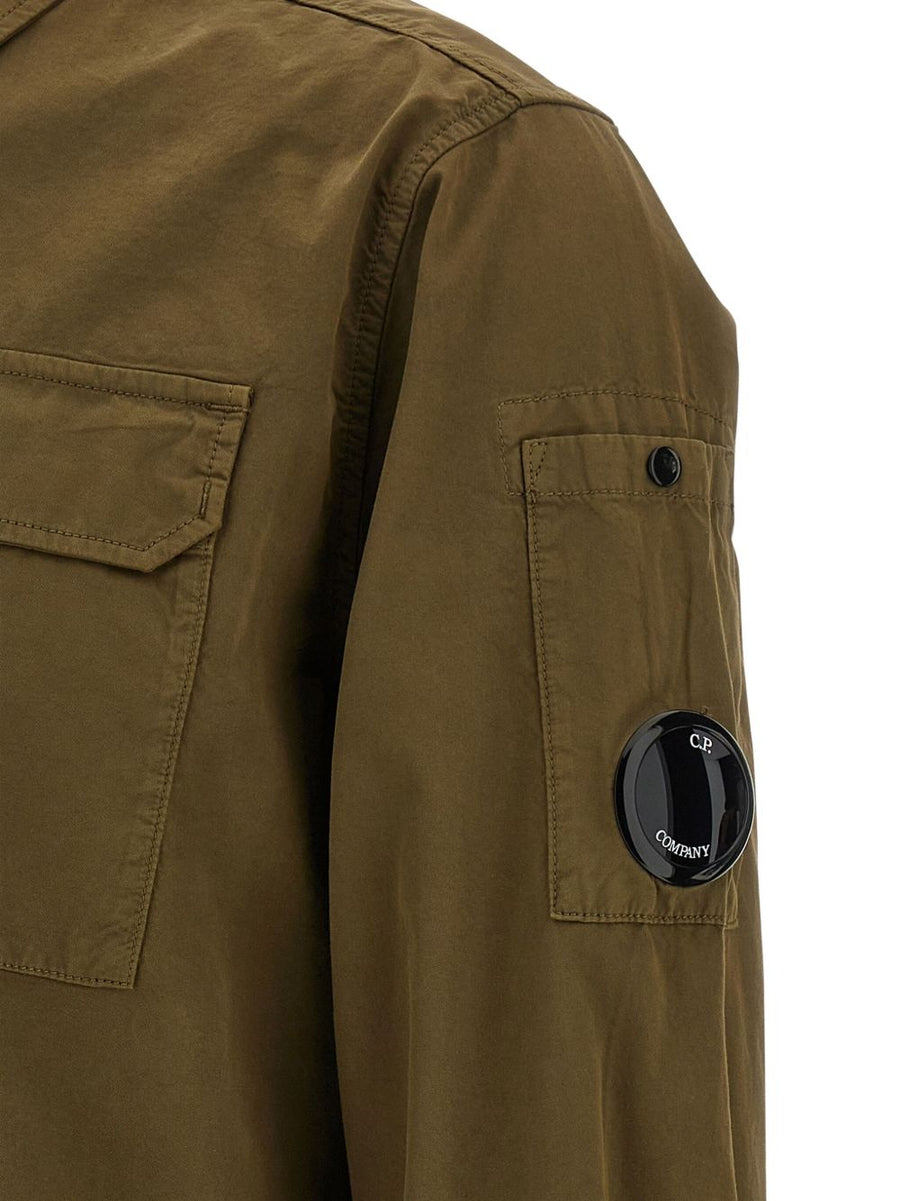 C.P. Company Organic Cotton Overshirt For Men With Front Zip Closure And Lens Detail Green
