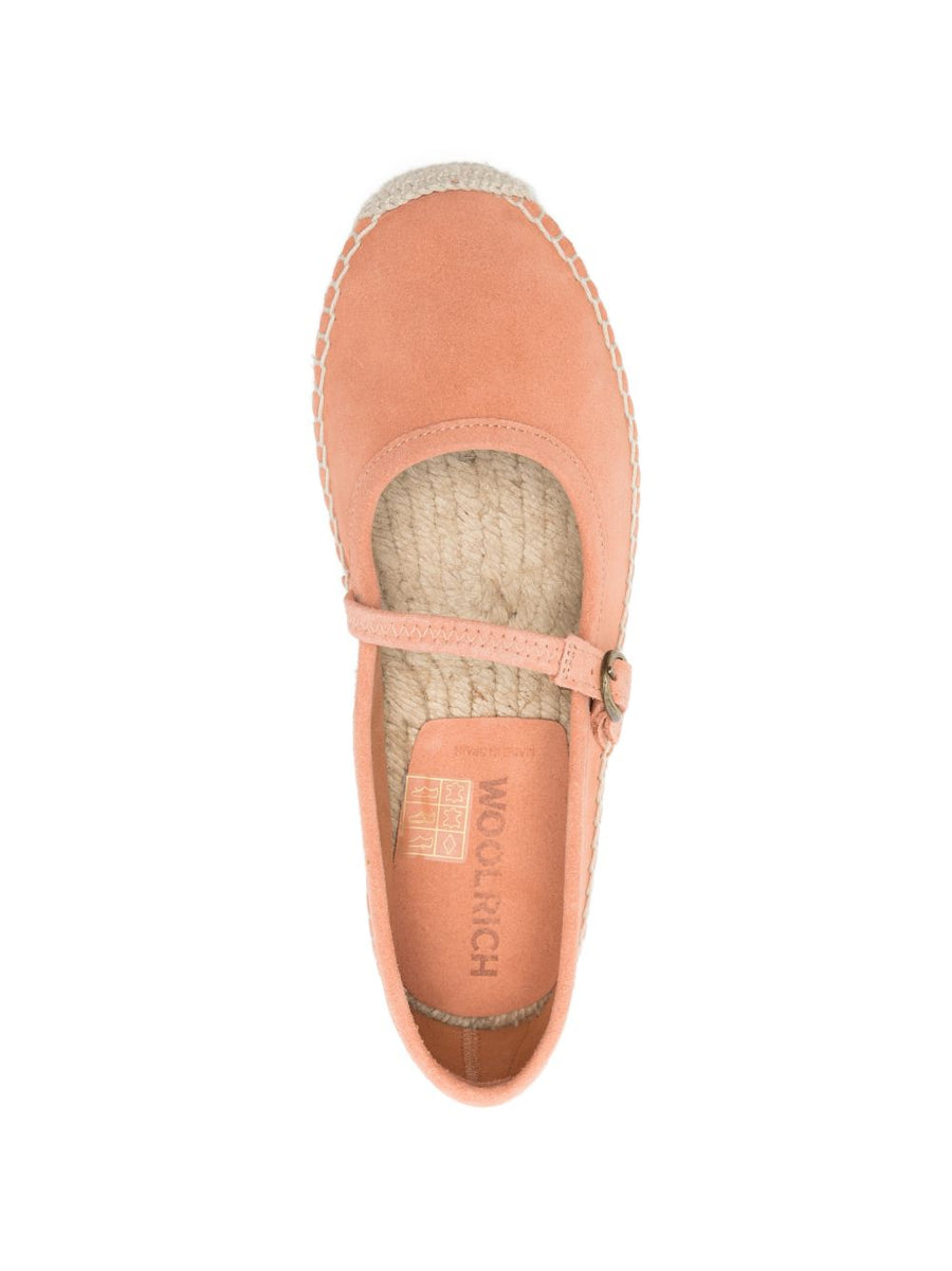 Woolrich Candela Suede Espadrilles for Women Pink Ballet Flats with Braided Sole Buckle Strap Casual Chic