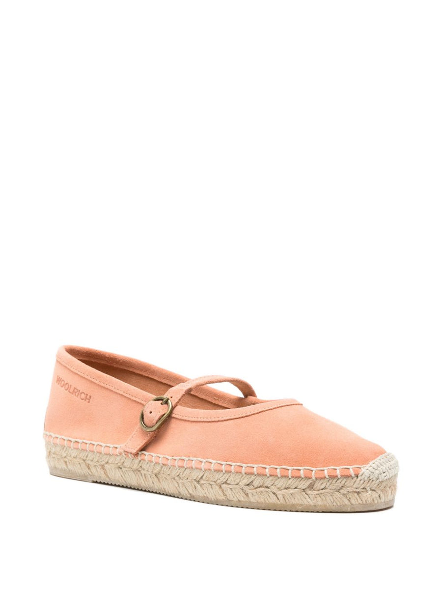 Woolrich Candela Suede Espadrilles for Women Pink Ballet Flats with Braided Sole Buckle Strap Casual Chic