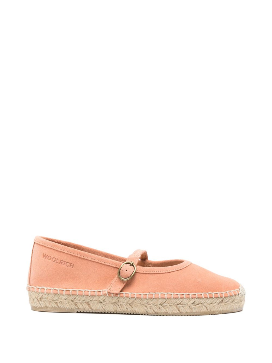 Woolrich Candela Suede Espadrilles for Women Pink Ballet Flats with Braided Sole Buckle Strap Casual Chic