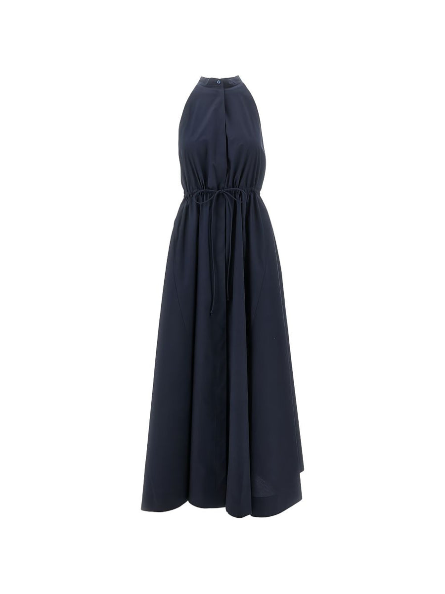 Emporio Armani Cotton Chemisier Dress For Women Navy 100 Percent Cotton Breathable Versatile Day To Night