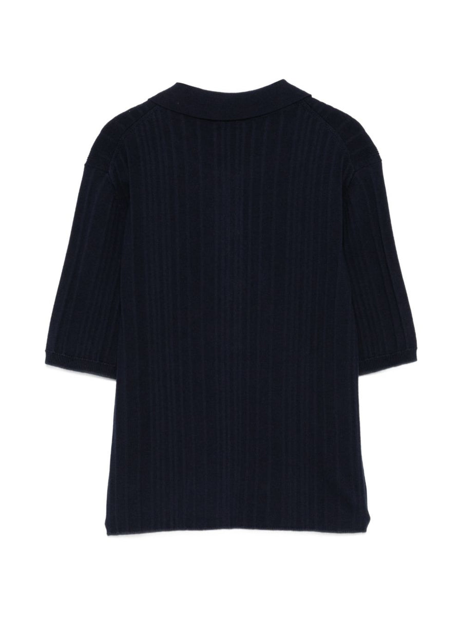 Closed Navy Polo Shirt For Women Premium Cotton Cashmere Wool Blend Ribbed Knit Polo
