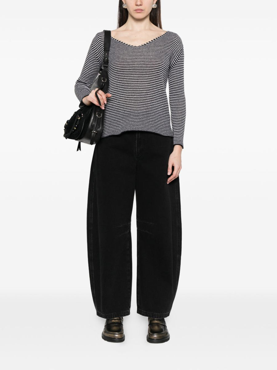 Beyou Cashmere V Neck Stripe Sweater For Women Luxurious Long Sleeve Topwear Premium Everyday Comfort