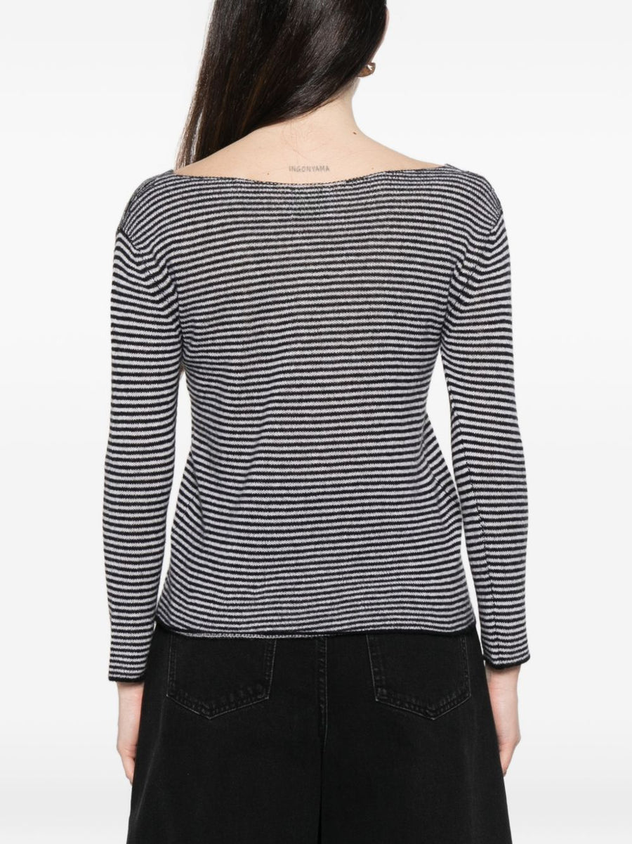 Beyou Cashmere V Neck Stripe Sweater For Women Luxurious Long Sleeve Topwear Premium Everyday Comfort
