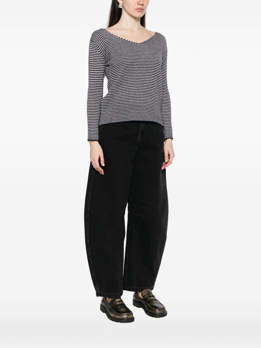 Beyou Cashmere V Neck Stripe Sweater For Women Luxurious Long Sleeve Topwear Premium Everyday Comfort