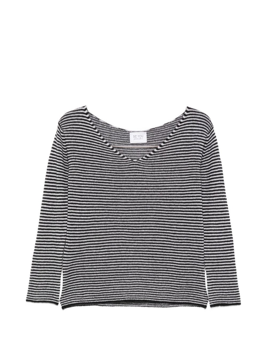Beyou Cashmere V Neck Stripe Sweater For Women Luxurious Long Sleeve Topwear Premium Everyday Comfort