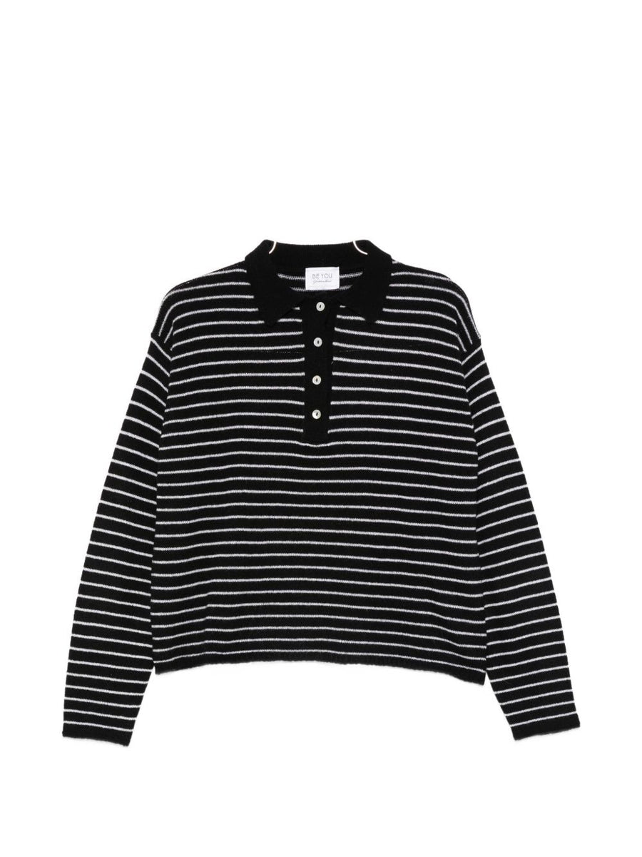 Beyou Cashmere Striped Polo Shirt For Women Luxurious Soft 100 Percent Cashmere Office Wear
