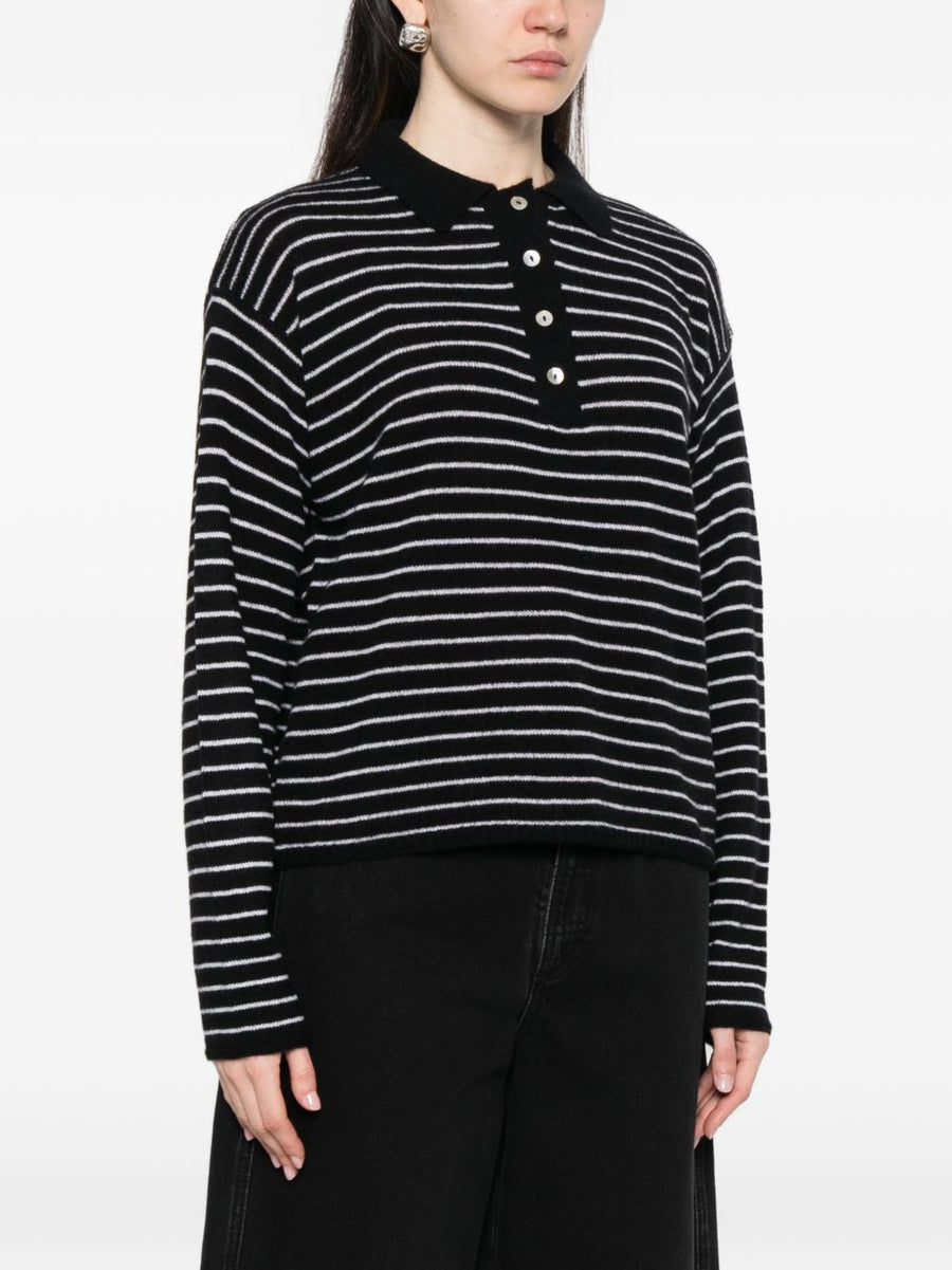 Beyou Cashmere Striped Polo Shirt For Women Luxurious Soft 100 Percent Cashmere Office Wear