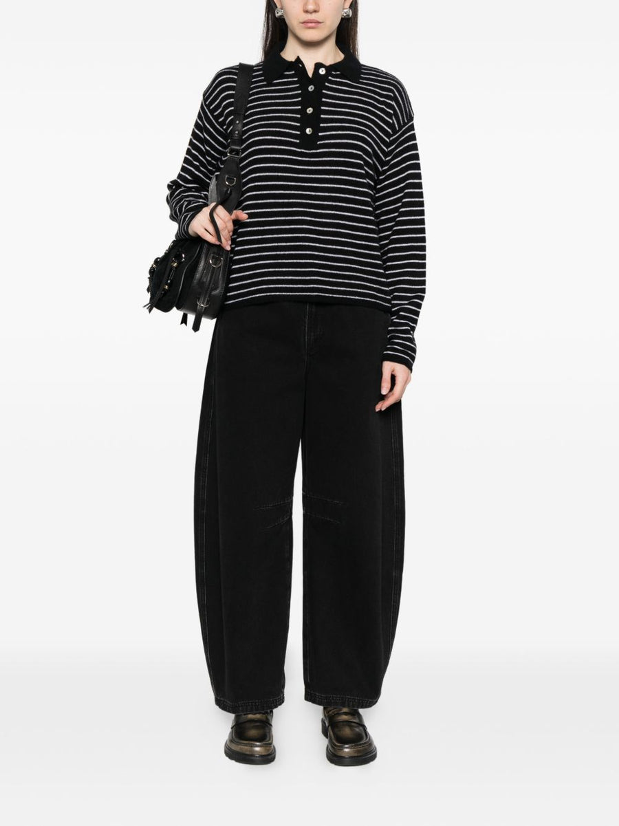 Beyou Cashmere Striped Polo Shirt For Women Luxurious Soft 100 Percent Cashmere Office Wear